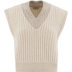 Brunello Cucinelli, Sleeveless Truien Beige, Dames, Maat:M