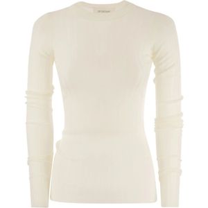 Sportmax, Lichtgewicht wollen trui met kousen effect Wit, Dames, Maat:XS