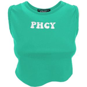 Pharmacy Industry, Mouwloze Top met Logo Print Groen, Dames, Maat:S