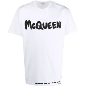 Alexander McQueen, Tops, Heren, Wit, L, Katoen, Logo-print Wit T-shirt