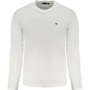 Napapijri, Tops, Heren, Wit, 2Xl, Lange Mouw Logo Geborduurd T-Shirt