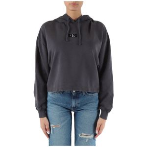 Calvin Klein Jeans, Sweatshirts & Hoodies, Dames, Grijs, M, Katoen, Katoenen Hoodie met Logopatch