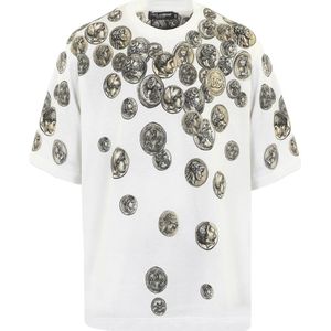 Dolce & Gabbana, Tops, Heren, Wit, XL, Katoen, Heren Coin Print Cotton Wit