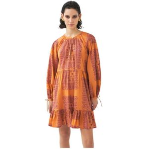 Antik Batik, Kleedjes, Dames, Veelkleurig, L, Katoen, Katoenen voile print mini jurk Nalii