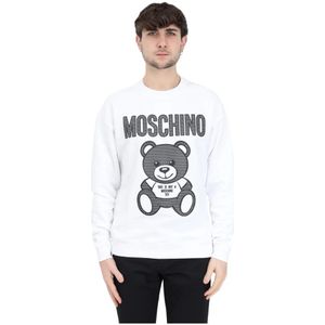 Moschino, Sweatshirts & Hoodies, Heren, Wit, M, Katoen, Witte Katoenen Teddy Mesh Trui