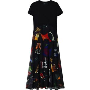 Desigual, Kleedjes, Dames, Zwart, M, Katoen, Elegante Midi Jurk voor Vrouwen