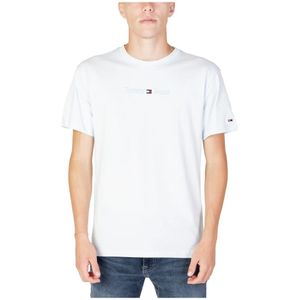 Tommy Jeans, Tops, Heren, Wit, M, Katoen, Heren Klassiek T-Shirt met Kleine Tekst