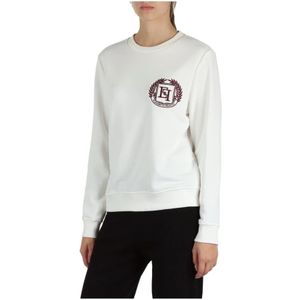 Elisabetta Franchi, Tops, Dames, Wit, S, Katoen, Geborduurde katoenen sweatshirt met geribbelde details