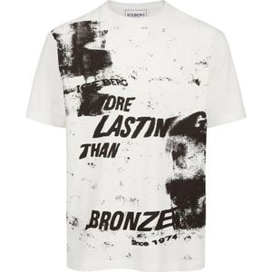 Iceberg, Tops, Heren, Wit, L, Katoen, T-shirt met Lastin Bronce print