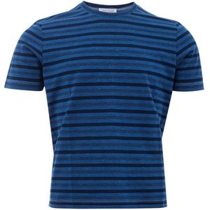 Gran Sasso, Tops, Heren, Blauw, L, Katoen, Blauw Gestreept Katoenen T-Shirt, Regular Fit