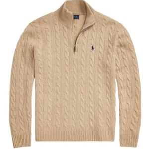 Polo Ralph Lauren, Truien, Heren, Beige, XL, Wol, Gedraaide wol en kasjmier half-zip trui