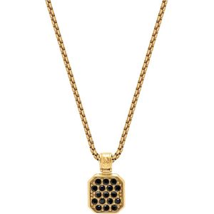 Nialaya, Gold Necklace with Black CZ Square Pendant Geel, Heren, Maat:ONE Size