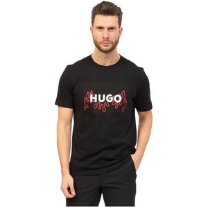 Hugo Boss, Tops, Heren, Zwart, L, Katoen, Heren T-shirt met vlam grafisch
