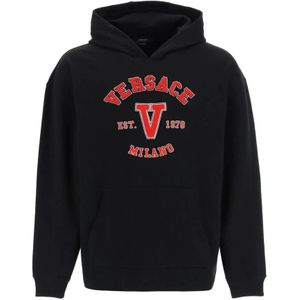 Versace, Sweatshirts & Hoodies, Heren, Zwart, L, Katoen, Klassieke Zwarte Katoenen Hoodie