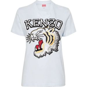 Kenzo, Tops, Dames, Blauw, S, Katoen, Blauwe Tiger Varsity T-shirt