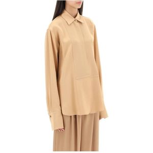 Jil Sander, Satijnen Bib Overhemd met Crepe Voorkant Beige, Dames, Maat:S