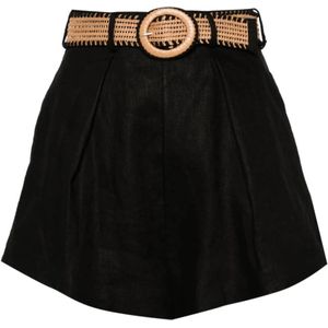 Zimmermann, Korte broeken, Dames, Zwart, XS, Linnen, Zwarte Linnen Geplooide Hoge Taille Shorts