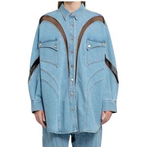 Mugler, Blouses & Shirts, Heren, Blauw, M, Denim, Blauwe Denim Cowboy Overhemd met Kant Inzetstukken