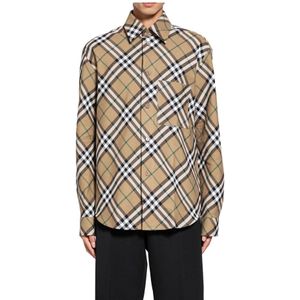 Burberry, Overhemden, Heren, Beige, M, Handtekening Check Klassieke Overhemd