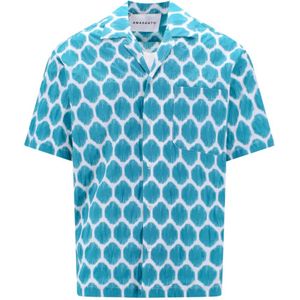 Amaránto, Overhemden, Heren, Blauw, S, Katoen, Stijlvolle Blauwe Katoenen Overhemd met All-Over Print