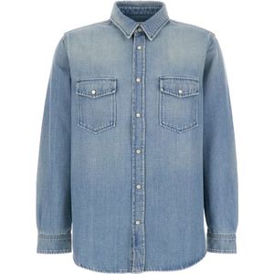 Saint Laurent, Overhemden, Heren, Blauw, XL, Denim, Denim Shirts