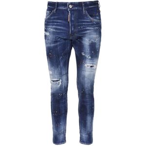 Dsquared2, Jeans, Heren, Blauw, XS, Denim, Faded Dark Blue Denim Jeans