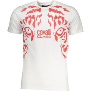 Cavalli Class, Tops, Heren, Wit, XL, Katoen, Wit Katoen Logo Print T-shirt