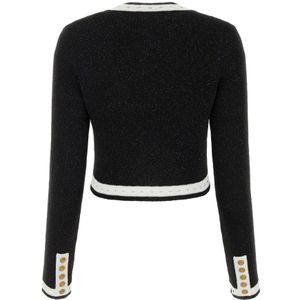 Balmain, Truien, Dames, Zwart, L, Leer, Kant Gebreide Cardigan