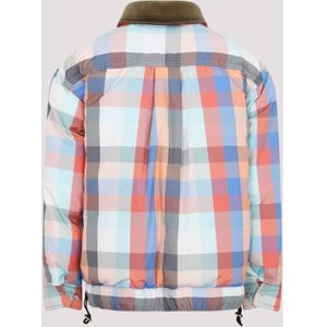 Sacai, Jassen, Heren, Veelkleurig, L, Polyester, Multicolor Geruite Gewatteerde Blouson Jas