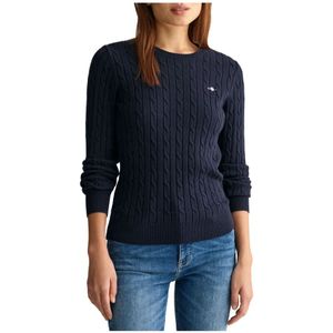 Gant, Truien, Dames, Blauw, L, Katoen, Stretch Cotton Cable C-Neck Sweater