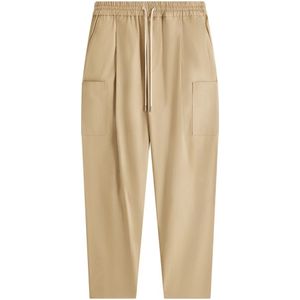 Drole de Monsieur, Katoenen Broek met Zakken en Elastische Taille Beige, Heren, Maat:M