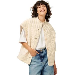 Sessun, Jassen, Dames, Beige, M, Katoen, Oversized Gewatteerd Mouwloos Vest