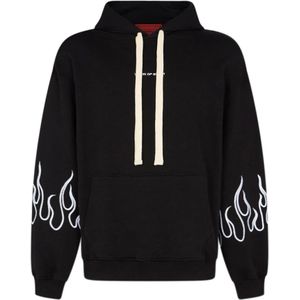 Vision OF Super, Sweatshirts & Hoodies, Heren, Zwart, L, Geborduurde Flames Hoodie - Lichtgewicht Streetwear