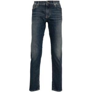 Dolce & Gabbana, Jeans, Heren, Blauw, S, Katoen, Slim Logo Plate Jeans Stone Washed