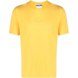 Moschino, Tops, Heren, Geel, L, Katoen, Geel Logo-geborduurd T-shirt