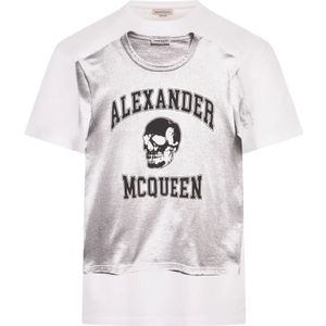 Alexander McQueen, Tops, Heren, Wit, L, Katoen, Grafisch Skull Logo Wit T-shirt