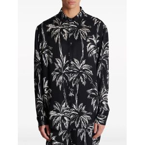 Balmain, Overhemden, Heren, Veelkleurig, M, Satin Palmier Print Shirt