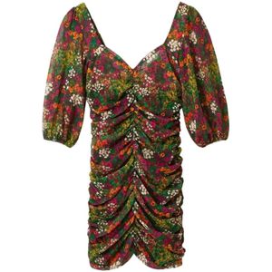 Desigual, Kleedjes, Dames, Groen, L, Bloemen V-hals Jurk