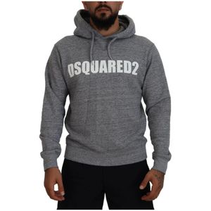 Dsquared2, Sweatshirts & Hoodies, Heren, Grijs, M, Katoen, Grijze Hooded Logo Katoenen Trui