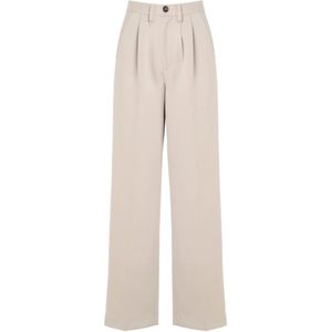 Anine Bing, Carrie Wijde Pijpen Broek in Taupe Beige, Dames, Maat:M