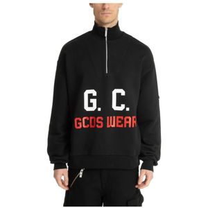 Gcds, Gebloemde Sweatshirt met Rits en Logo Zwart, Heren, Maat:M