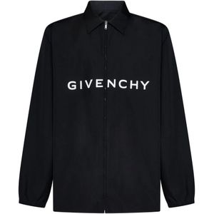 Givenchy, Overhemden, Heren, Zwart, S, Katoen, Zwarte Shirts met Ritssluiting en Archetype Print