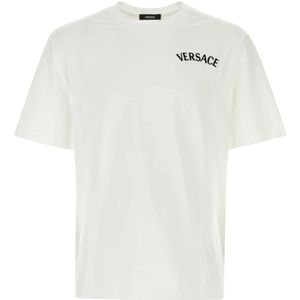 Versace, Tops, Heren, Wit, M, Katoen, Witte katoenen T-shirt