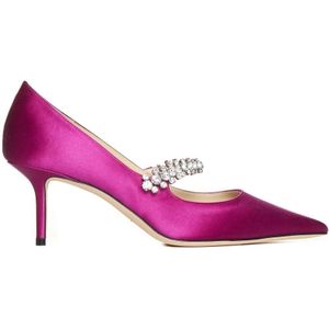 Jimmy Choo, Schoenen, Dames, Roze, 38 EU, Satijn, Kristalversierde Satijnen Stilettohakken