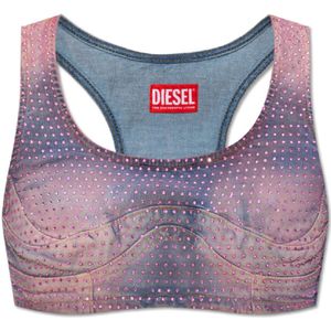 Diesel, Kristalversierde Denim Tanktop Roze, Dames, Maat:S