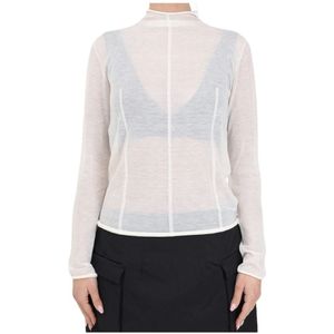 Calvin Klein Jeans, Tops, Dames, Wit, L, Nylon, Witte truien met hoge nek en geborduurd detail