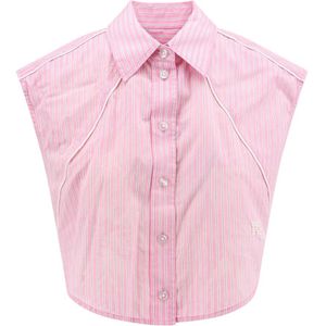 Alexander Wang, Blouses & Shirts, Dames, Roze, S, Katoen, Gestreepte Katoenen Mouwloze Crop Shirt