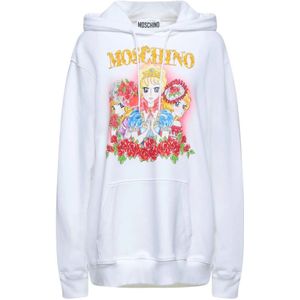 Moschino, Sweatshirts & Hoodies, Dames, Wit, 2Xs, Katoen, Kleurrijke Japanse Manga Thema Hoodie