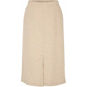 Masai, Simpele Linnen Rok met Elastische Taille Beige, Dames, Maat:L