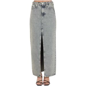 Calvin Klein Jeans, Denim Maxi Rok met Voorste Split Blauw, Dames, Maat:W27